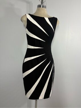Cache Black and White Sunburst Midi Dress